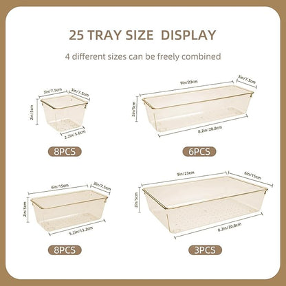 Kitchen Desk Drawer Organizers Storage for Office, Small Acrylic Vanity Trays Makeup Organizer for Drawer Bathroom Plastic Make up Organizers 25 Pcs Clear Champagne