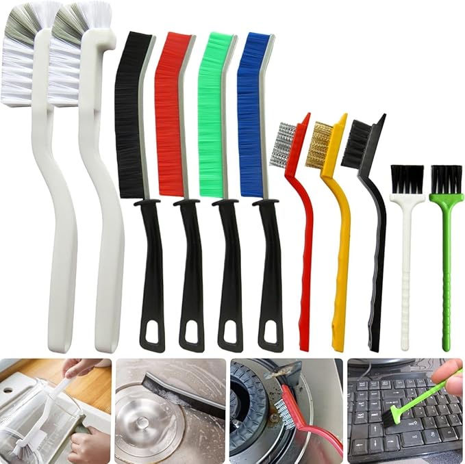 11Pcs Crevice Cleaning Brush Set, Hard Bristle Gap Cleaner Brushes,Ideal for deep Cleaning Gaps, Kitchens, Sinks, bathrooms, Tight Spaces, Corners, Bottles, Cups, teapots by CRAFNEW
