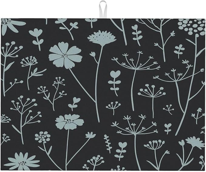 Gray Flower Dish Drying Mats for Kitchen Counter, Large 18"x24" Dish Mats for Drying Dishes, Microfiber Absorbent Dish Drying Pad Rack Mat Kitchen Decor Reusable Washable