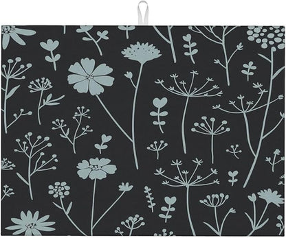 Gray Flower Dish Drying Mats for Kitchen Counter, Large 18"x24" Dish Mats for Drying Dishes, Microfiber Absorbent Dish Drying Pad Rack Mat Kitchen Decor Reusable Washable