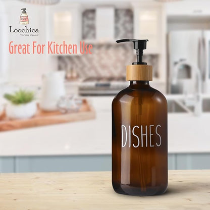 LOOCHICA Dish Amber Glass Soap Dispenser with Plastic Pump, 16 Oz Brown Dish Soap Dispenser Set Refillable Reusable Apothecary Soap Pump Dispenser Bottles for Bathroom and Kitchen - Image 7