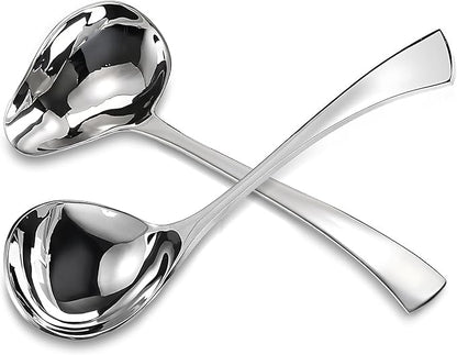 Comicfs 2 Pack Gravy Spoon Mini Gravy Ladle Drizzle Spoon 18/10 Stainless Steel Small Ladle with Pouring Spout Gravy ladle for Sauce Serving, Salad dressing and dressings, Dishwasher Safe