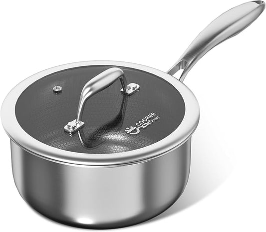 COOKER KING 2 Quart Stainless Steel Saucepan, Nonstick Sauce Pan, Ceramic Suce Pot with Tempered Glass Lid, Induction Pot Compatible with All Cooktops, Dishwasher & Oven Safe(PFAS/PFOA/PTFE Free) by cookerking