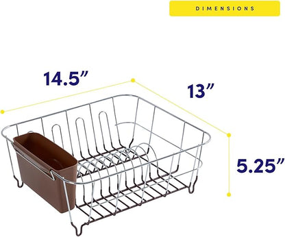 Dish Drying Rack & Cutlery Holder 2 Piece Set - Compact Sink-Fitting Dish Drainer with Rubberized Undercoating, Space-Saving Kitchen Organizer for Plates, Cups, Bowls & Utensils in Sink, Bronze Brown - Image 4