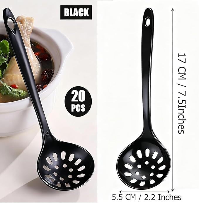 Large Plastic Serving Spoons,Disposable Heavy Duty Serving Spoons,Long Handle Scoop Soup Rice Ladle for Party Catering Buffet Restaurant,20 Pieces (Black Colander) - Image 2