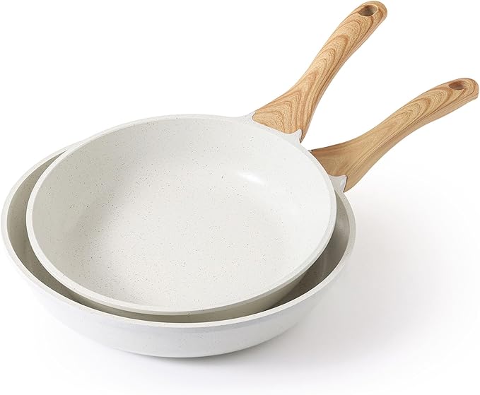SENSARTE Nonstick Frying Pan Skillets, White Ceramic Coating Omelette Pans, Healthy Cookware Chef's Pan, Free of Intentionally Added PTFE & PFAS (10+12 Inch) by SENSARTE
