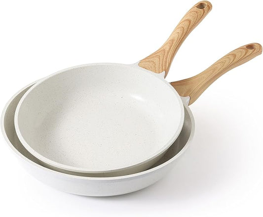 SENSARTE Nonstick Frying Pan Skillets, White Ceramic Coating Omelette Pans, Healthy Cookware Chef's Pan, Free of Intentionally Added PTFE & PFAS (10+12 Inch) by SENSARTE