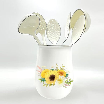 White Soup Ladle Spoons 13.7 Inch Big Serving Cooking Spoons Enamel Steel Stew Gravy Ladles for Serving