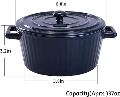 WHJY Blue Colorful Ceramic Casserole Dish with Lid，1 Quart Ceramic Casserole Pan for Bakeware Oven