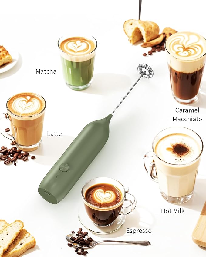 CIRCLE JOY Rechargeable Milk Frother Handheld with Stand, Coffee Frother Wand Drink Mixer with Dual Spring Whisk for Coffee, Cappuccino, Lattes, Frappe, Matcha and Hot Chocolate, Green - Image 7