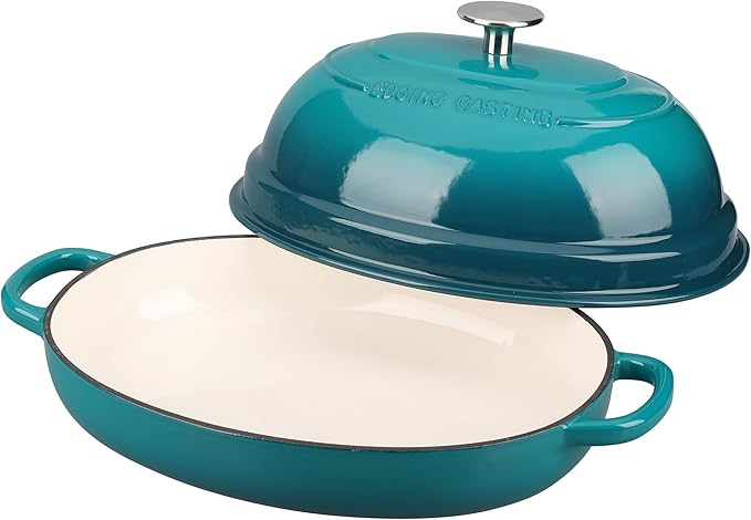 EDGING CASTING Enameled Oval Cast Iron Dutch Oven Pot with Lid, Bread Dutch Oven for Sourdough Bread Baking, Dutch Oven Bread, Bread Oven, 6QT, Darkcyan - Image 4