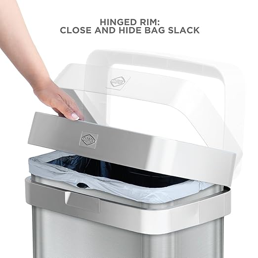 Clorox 13 Gallon Trash Can - 50L Slim Open Top Garbage Bin for Commercial Spaces, Kitchen, Office - Narrow Rectangular Stainless Steel Body with Hinged Rim Protection - Image 3