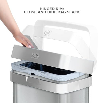 Clorox 13 Gallon Trash Can - 50L Slim Open Top Garbage Bin for Commercial Spaces, Kitchen, Office - Narrow Rectangular Stainless Steel Body with Hinged Rim Protection - Image 3