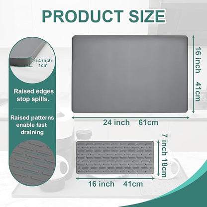 Silicone Coffee Mat, 24"X16" Heat-Resistant,Eco-friendly,Hygienic Drying Pad,Leak-Proof and Non-Slip,Removable Silicone Mat with Concave and Convex Design,（Gray 24X16） - Image 4