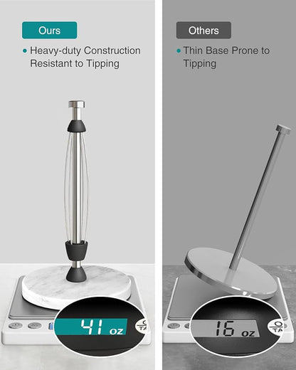 Marble Paper Towel Holder Countertop, Stainless Steel, One-Handed Tear, Freestanding Paper Towel Stand Rack with Ratchet Mechanism for Kitchen Toilet Bathroom Essentials Decor Accessories, Silver - Image 4