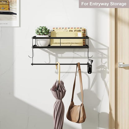 ESOW Paper Towel Holder with Shelf Storage, Adhesive Wall Mount 2-in-1 Basket Organizer for Kitchen & Bathroom, Durable Metal Wire Design, Stainless Steel 304 Matte Black Finish - Image 5