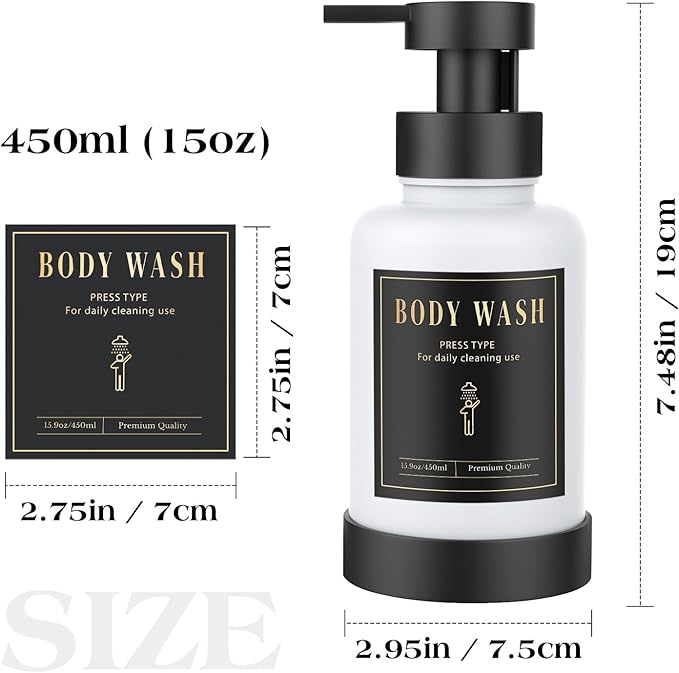 Luxspire Foaming Soap Dispenser, Glass Foam Pump Soap Dispenser, Non-Slip Hand Soap Bottle with 5 Waterproof Labels, 15 Oz Refillable Liquid Soap Bottle for Bathroom & Kitchen, White, 2 Pack
