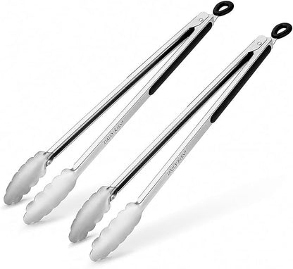 Grill Tongs, 17 Inch Extra Long BBQ Tongs, Premium Stainless Steel Metal Tongs for Cooking, Grilling, Charcoal, Barbecue/BBQ, Buffet (17", 2PCS) by DAILYKISN