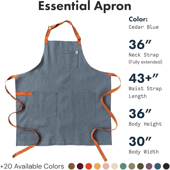 hedley & bennett Essential Apron - Professional Chef Apron with Pockets & Adjustable Bib Strap for Cooking & Grilling
