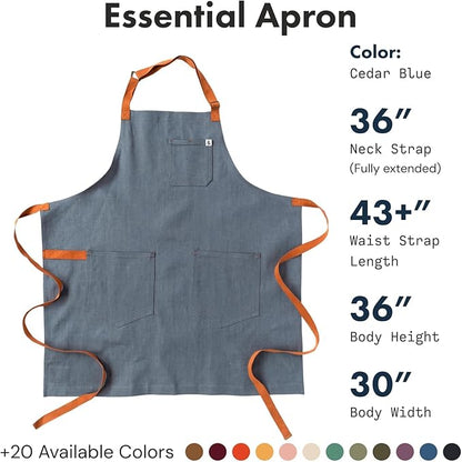 hedley & bennett Essential Apron - Professional Chef Apron with Pockets & Adjustable Bib Strap for Cooking & Grilling
