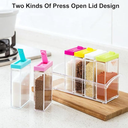 12 PCS Colorful Spice Shaker Jars, Salt and Pepper Shakers Set, Seasoning Shaker Boxes Condiment Set, Anberky Plastic Spice Dispenser Case Clear Seasoning Storage Container Bottle with Lid & Tray (#B) - Image 3