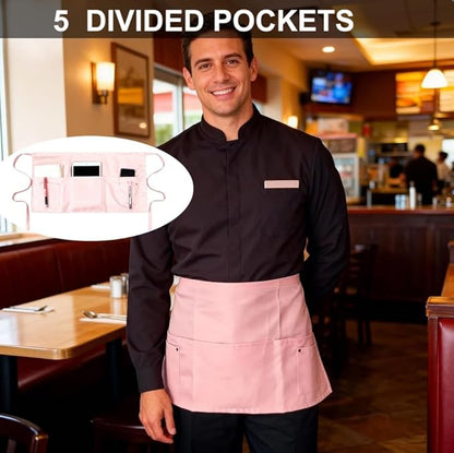 TiwerlfeServer Waist Aprons with 5 Pockets - 11.5 Inch Waterdrop & Oil Resistant Waitress Waiter Half Apron