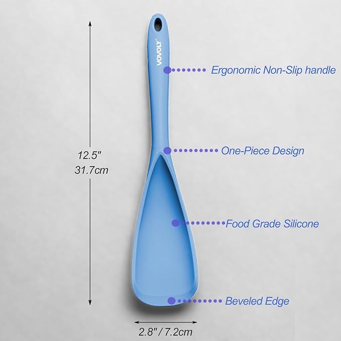 Cooking Spoon for Nonstick Cookwares, VOVOLY Silicone Spoon for Mixing, Scoop, and Scrape,Seamless Design, 12.6'', 2 Pack, Starry Blue - Image 2