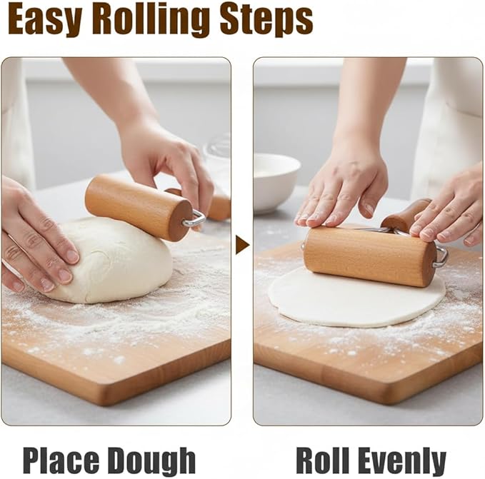 Small Rolling Pin, Pizza Dough Roller, Non Stick Wood Pastry Roller, Kitchen Wooden Rolling Pins for Baking Cooking Cookie Bread Tortilla Dumpling Fondant Clay (Style 2) - Image 3
