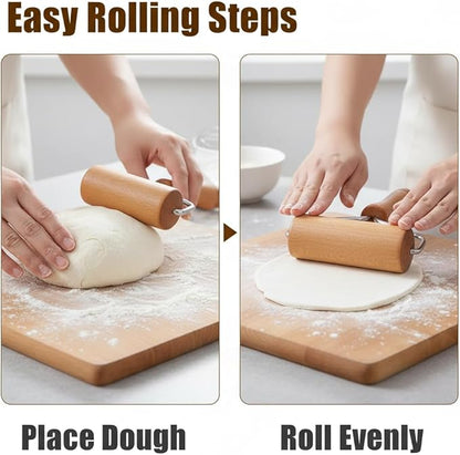 Small Rolling Pin, Pizza Dough Roller, Non Stick Wood Pastry Roller, Kitchen Wooden Rolling Pins for Baking Cooking Cookie Bread Tortilla Dumpling Fondant Clay (Style 2) - Image 3