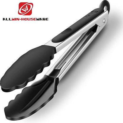 2 Pack Black Kitchen Tongs, Premium Silicone BPA Free Non-Stick Stainless Steel BBQ Cooking Grilling Locking Food Tongs, 9-Inch & 12-Inch - Image 6