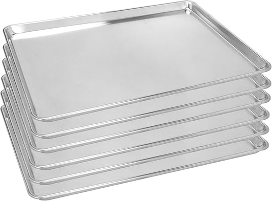 6 Pack Full Size Baking Sheet Pan, Aluminum Commercial Cookie Sheet Pan, Durable & Anti-Stick 26”x 18” by FSUON