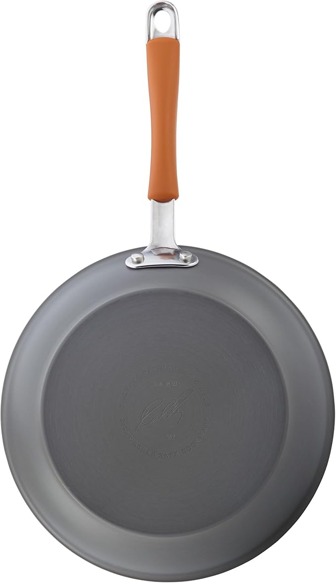 Rachael Ray Cucina Dishwasher Safe Hard Anodized Nonstick Cookware Pots and Pans Set, 12 Piece, Gray with Orange Handles - Image 12