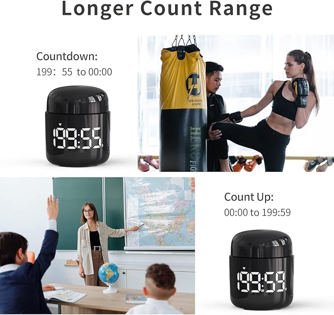 Digital Kitchen Timer,Countdown Countup Timer with Large LED Display Volume Adjustment,Timer for Cooking, Classroom Time for Kids and Teachers. (Black) - Image 4