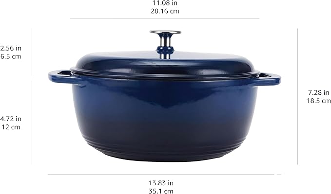 Amazon Basics Enameled Cast Iron Dutch Oven Pot with Lid, Dual Handles, Heavy-Duty, Oven Safe for Stews, Roasting, Baking, 6-Quart, Navy - Image 4