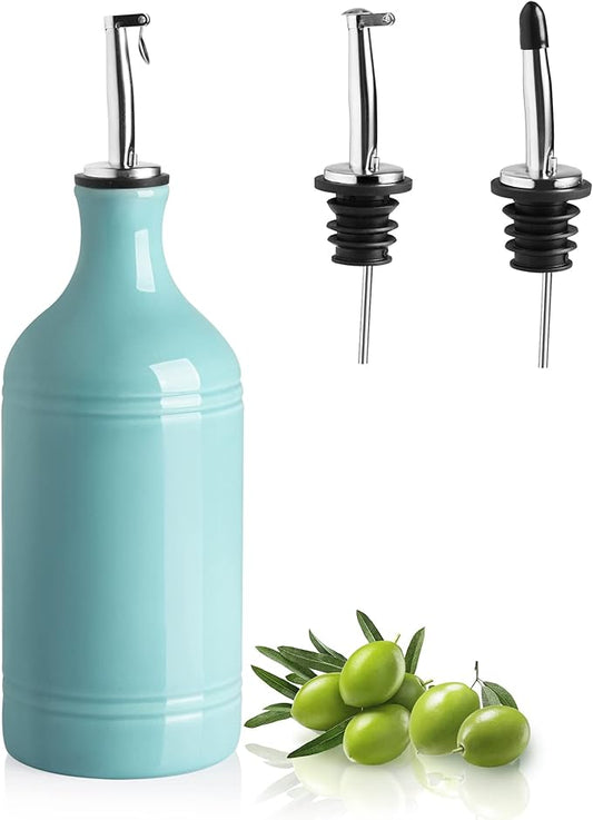 Sweejar Ceramic Olive Oil Dispenser Bottle, Opaque Oil Cruet Protects to Reduce Oxidation, Suitable for Storage Vinegar, Coffee Syrups & Other Liquids, Pack of 1, 15.5 Fl Oz(Turquoise) by Sweejarco1949