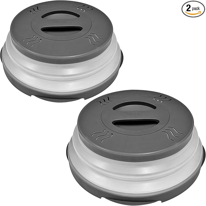 HOVER COVER 2 PACK Magnetic Microwave Splatter Cover with High Power, Strongest Magnetic Grip, Collapsible 12-Inch BPA-Free Food Lid, Vented Plate Guard, Dishwasher Safe, Space-Saving Storage - Gray by HoverCover