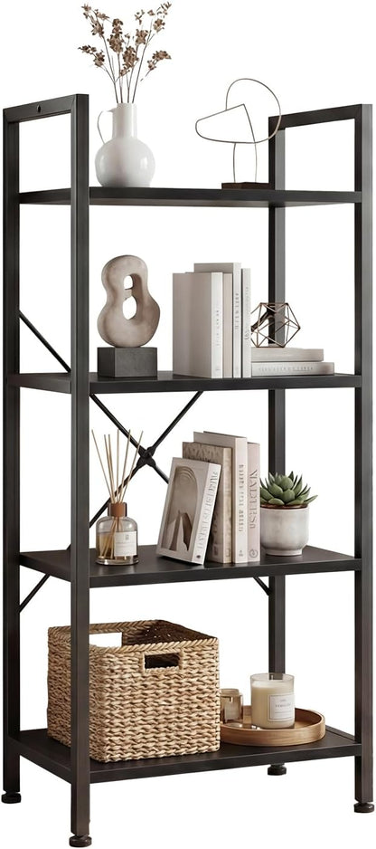 DUMOS 4 Tiers Bookshelf, Classical Book Shelf, Tall Display Shelves in Living Room/Home/Office, Storage Organizer for CDs/Books/Movies, Black by DumosLifestyle