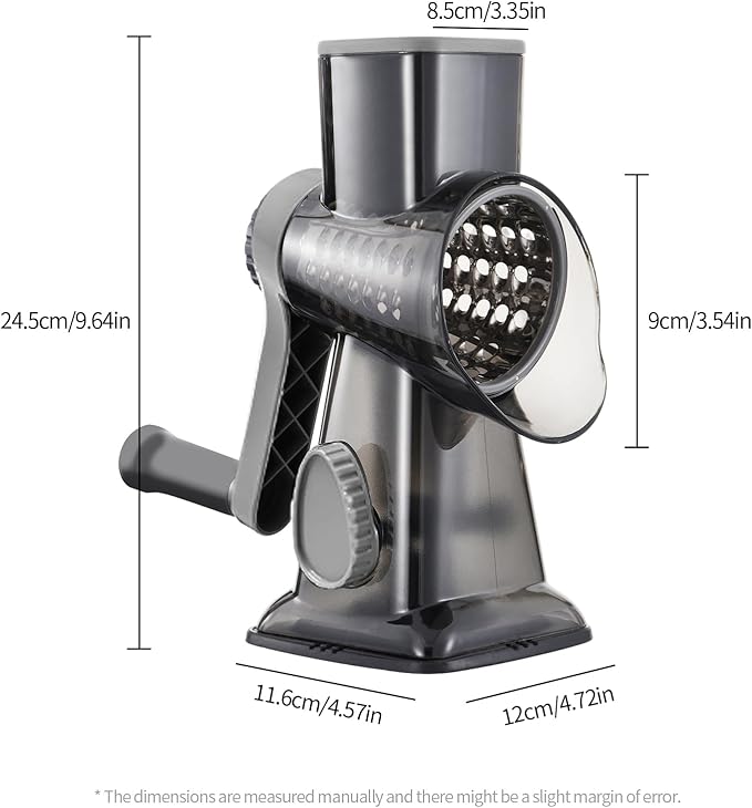 Rotary Cheese Grater Hand Crank with Suction Base, 3-in-1 Cheese Shredder for Cheese, Vegetables & Nuts, Easy to Clean (black) - Image 2