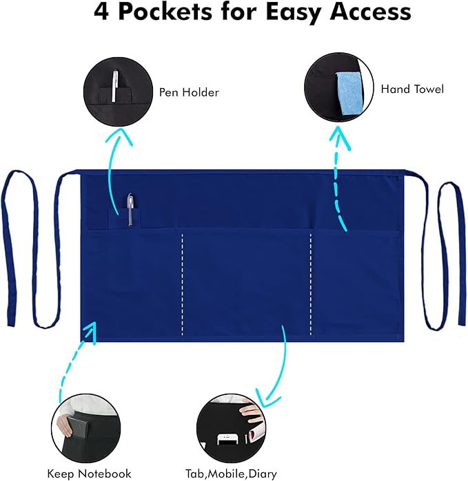 Dreamology Waitress Apron with Pockets,Server Aprons with 3 Pockets,Short & Half Aprons Men & Women,Cooking, Gardening and Waist Apron,Serving Apron for Waitresses | Extra Long Strap (3 Pack)