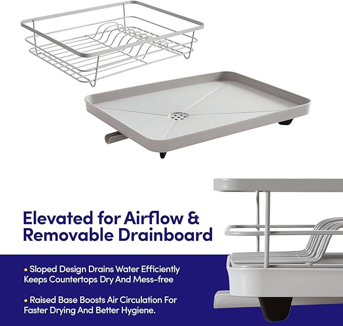 Dish Drying Rack 3 Piece Dish Drainer with Drainboard Set for Kitchen Counter ✅– Dish Rack with Removable Utensil Holder & Swivel Spout for Countertop ✅– DishRack for Plates, Cups & More, Silver