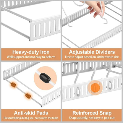 Housolution 2 Pack Pot and Pan Organizer, 12"-23" Expandable Pot Lid Organizer with 14 Adjustable Dividers, Pan Lid Holder Storage Rack for Cabinet, White - Image 3