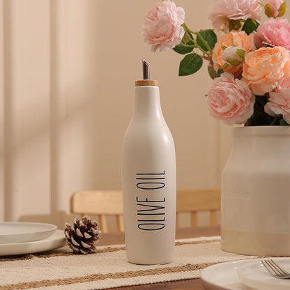 HOMCDALY Ceramic Olive Oil Dispenser for Kitchen, Stoneware 16oz Oil Cruet and Vinegar Bottles Dispenser, Kitchen Dispenser Bottle for EVOO Vinegar Syrups, Modern Farmhouse Design(W-O) - Image 5