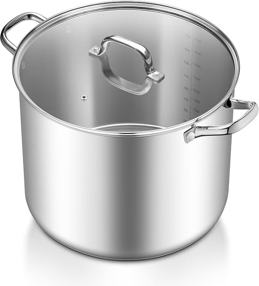 TeamFar 20QT Stock Pot, Stainless Steel Stockpot Large Induction Cooking Pot with Lid & Tri-ply Bottom, for Soup Seafood Cooking, Sauce Canning, Non Toxic & Heavy Duty, Various Stovetops Suitable by TeamFar