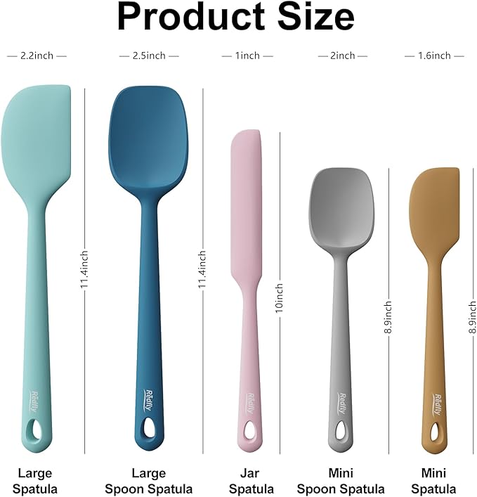 Redfly Silicone Spatula Set, 5 Piece Food Grade Silicone Cooking Utensils Set, Rubber Spatula Heat Resistant Nonstick for Baking, Cooking, Kitchen Utensils Dishwasher Safe Multicolor - Image 2