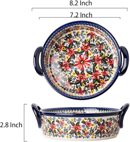 Red Daisy Flower Vintage Style Ceramic Bakeware Casserole Dish Baking Pan Lasagna Pans Baking Dish with Handles for Oven/Cooking/Kitchen-1 PCS, 32 OZ - Image 2