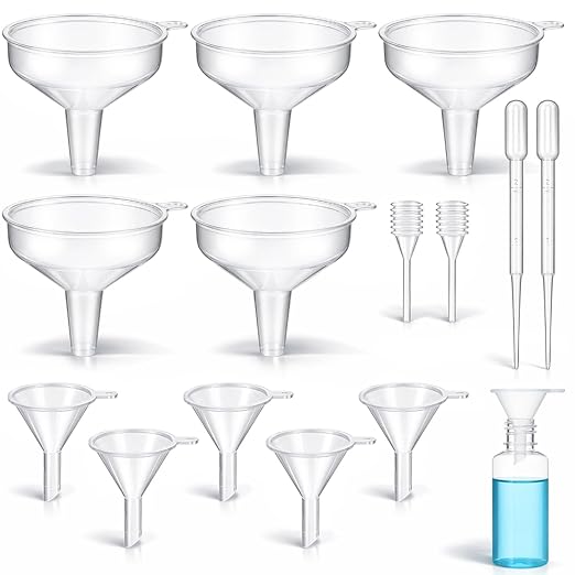 14 PCS Small Funnel for Filling Small Bottles Mini Funnels Clear Plastic Tiny Funnel Kit with Droppers for Kitchen Bottles Lab Essential Oils Perfume