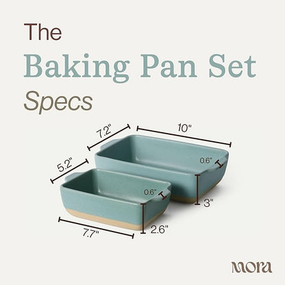 Mora Ceramic Set of 2 Baking Dishes For Casserole, Banana Bread, Brownies, Broiling, Roasting, and Baking. 7x11 in and Loaf Pans - Porcelain Serving Bakeware from Oven to Table. Freezer Safe - Iris - Image 2