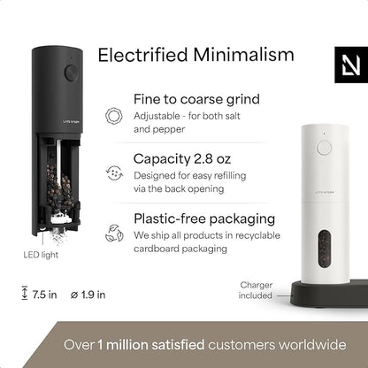 LARS NYSØM Electric Salt and Pepper Grinder Set, USB Rechargeable, Automatic Salt and Pepper Mills, Spice Shakers Refillable with LED Light, Adjustable Coarseness, Ceramic Grinder (Black/White) - Image 4