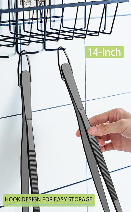 JETKONG 2 Pcs 14-Inch Food Tweezer Tongs Extra Long Stainless Steel Kitchen Tweezer Cooking Tweezers (Black) - Image 6