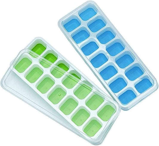 Ice Cube Trays, Silicone Easy-Release and Flexible 14-Ice Trays with Spill-Resistant Removable Lid, BPA Free, Durable and Dishwasher Safe, 2 Pack by Unknown